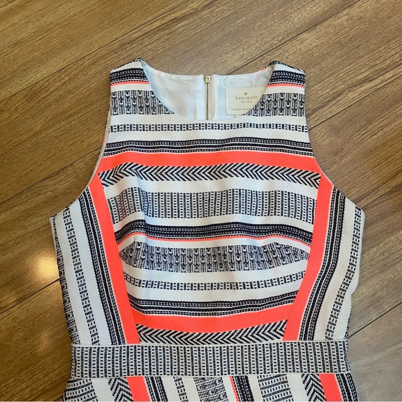 Kate Spade Ribbon Jacquard -blackwhite neon Aline midi dress size 0 - Picture 3 of 7